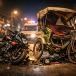 हल्द्वानी में नैनीताल रोड पर मिनी स्टेडिम के बाहर बाइक और रिक्शा में टक्कर हुई।