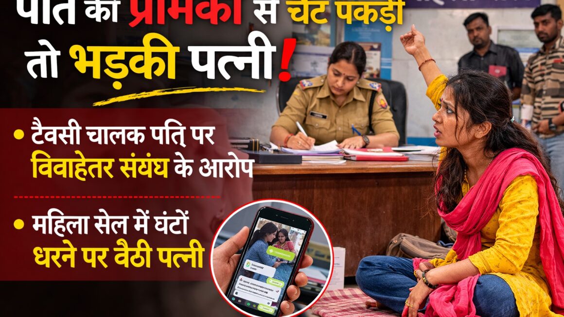 मोबाइल में प्रेमिका की चैट देख फटा पत्नी का गुस्सा, बैठ गई धरने पर