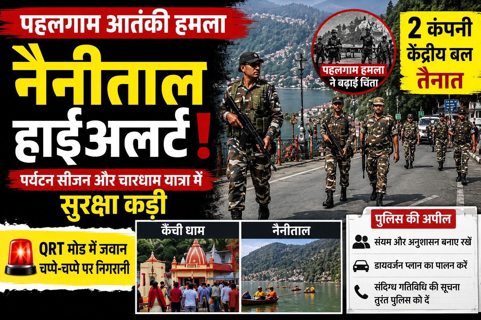 पहलगाम हमले के बाद नैनीताल में सुरक्षा केंद्रीय बल के हाथ।
