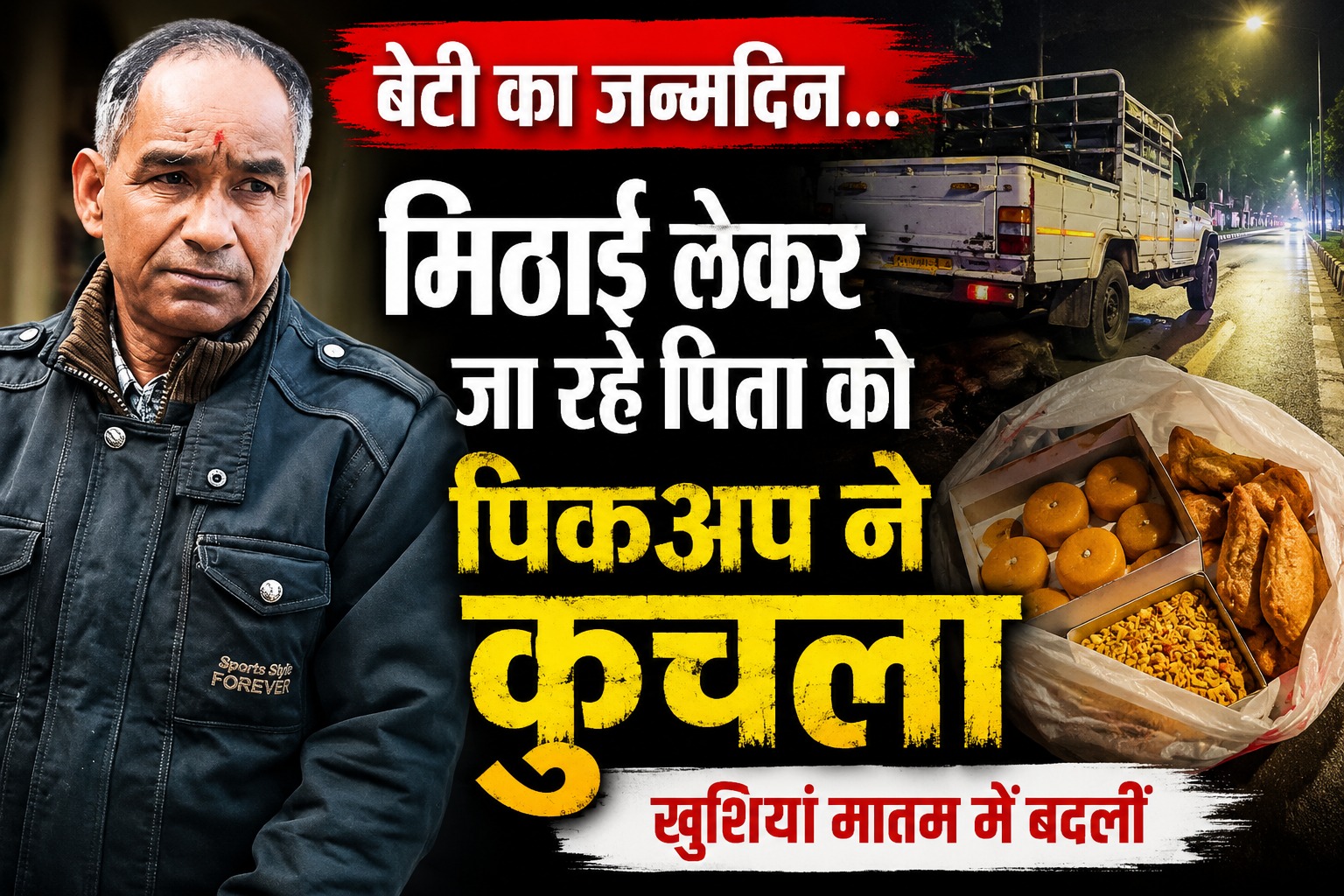 बेटी का जन्मदिन, मिठाई ले जा रहे पिता को पिकअप ने कुचला