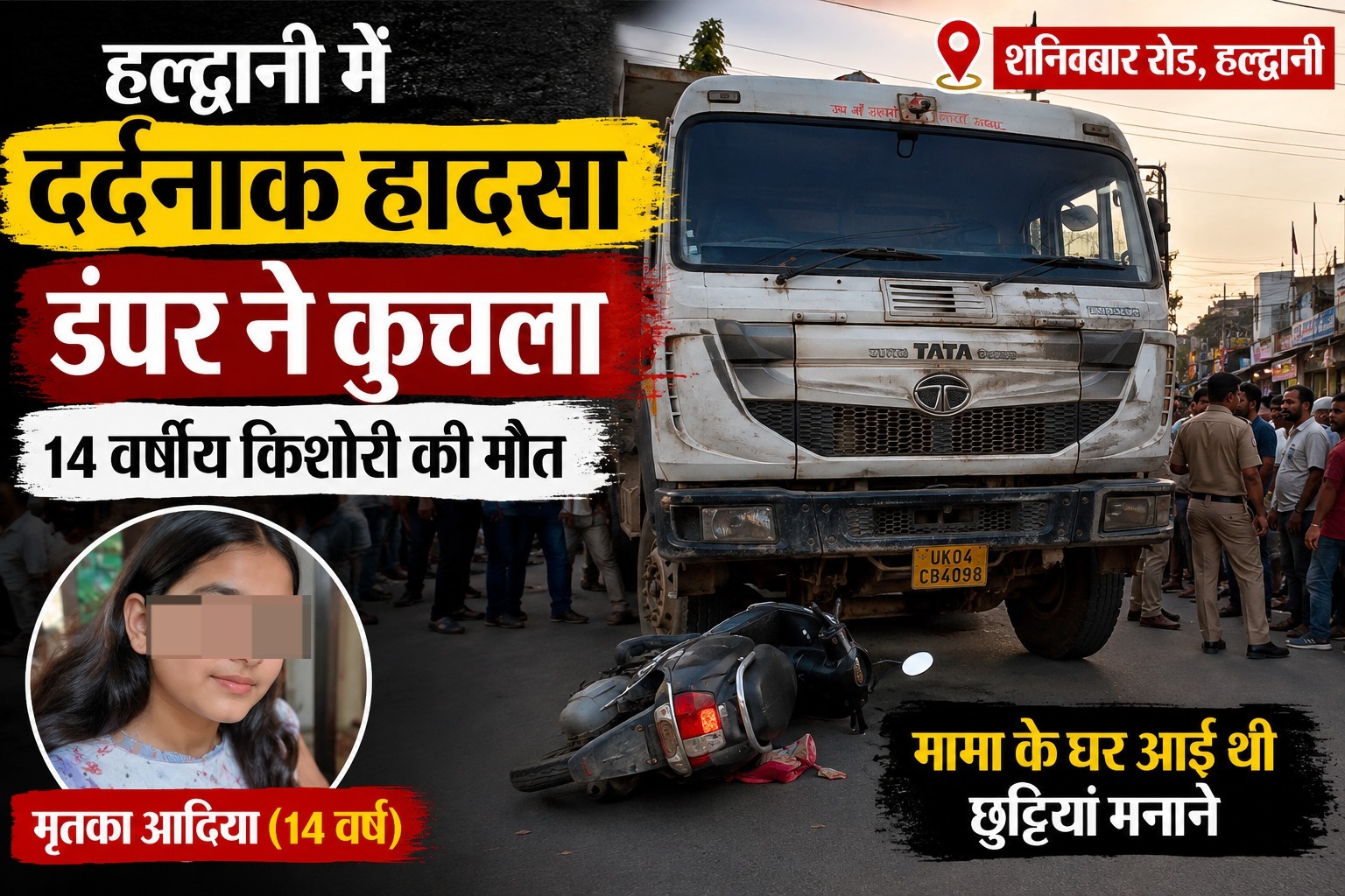 गर्मियों की छुट्टियां मनाने मामा के घर आई भांजी को डंपर ने कुचला