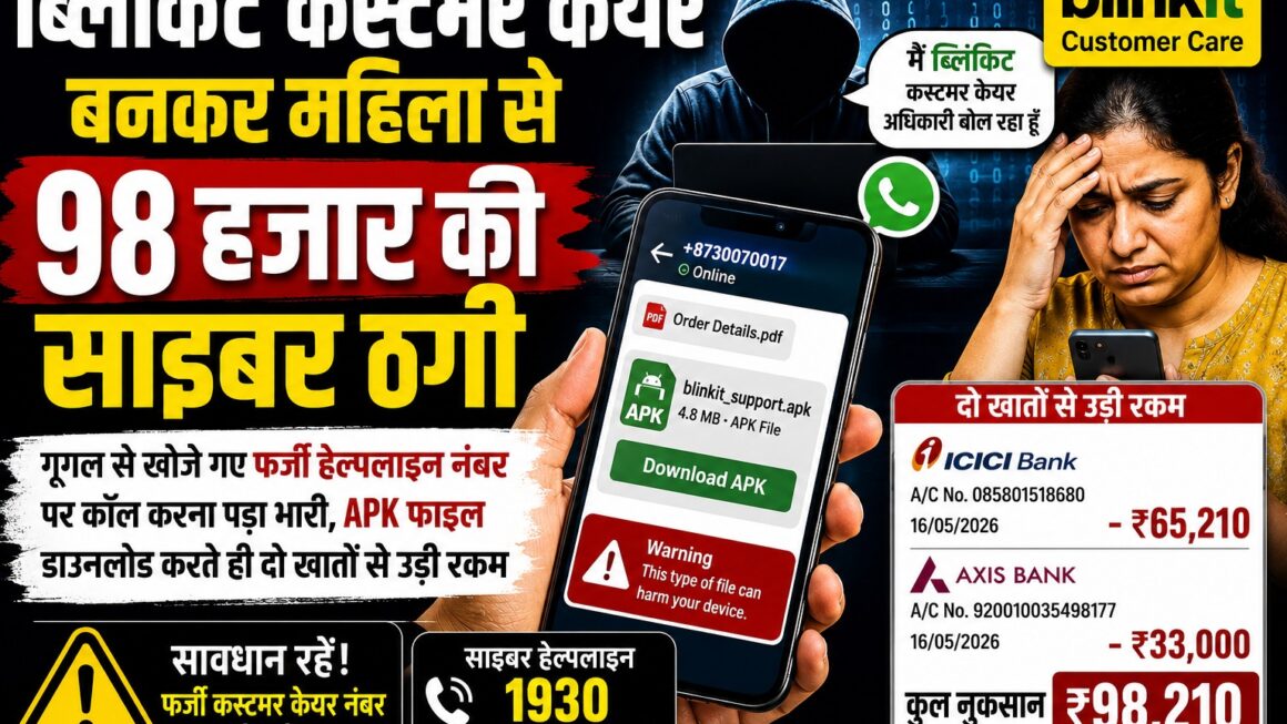 ब्लिंकिट कस्टमर केयर अधिकारी बनकर साइबर ठगी।