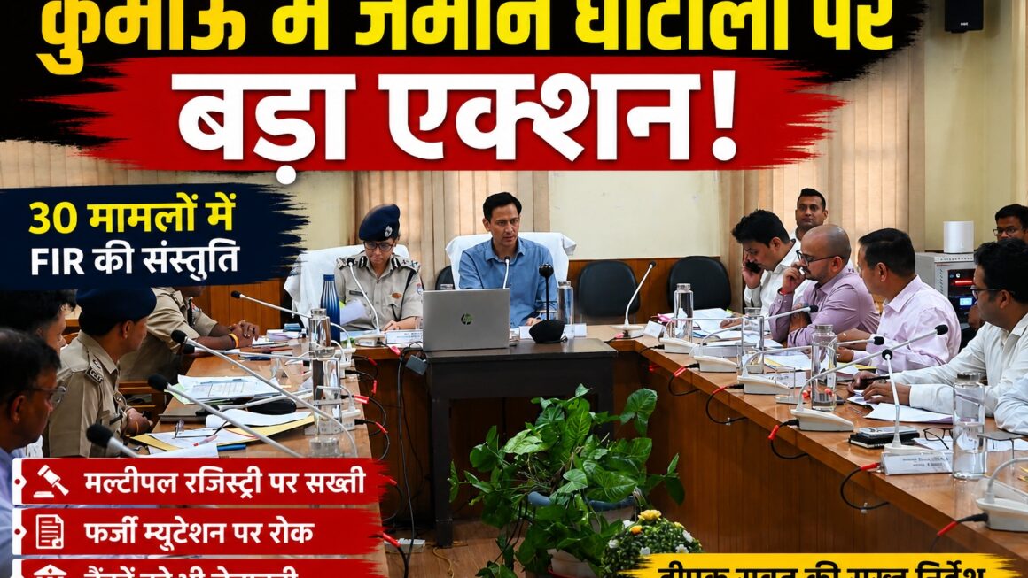 लैंड फ्रॉड समिति की बैठक लेते सचिव मुख्यमंत्री दीपक रावत।