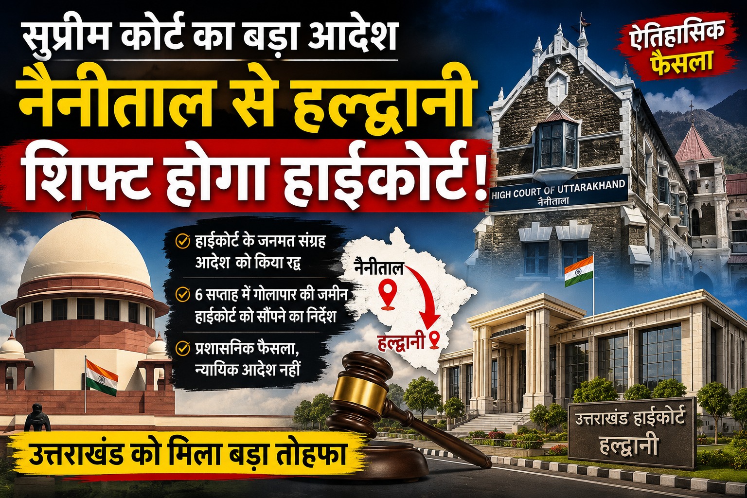 नैनीताल से हल्द्वानी शिफ्ट होगा हाईकोर्ट उत्तराखंड।