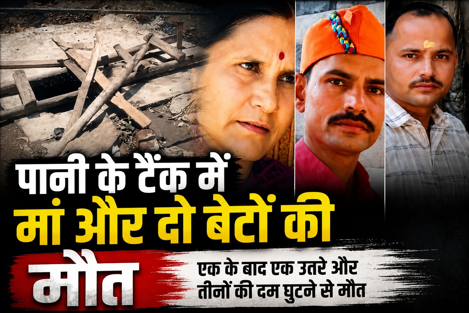 पानी के टैंक में मां और दो बेटों की मौत।