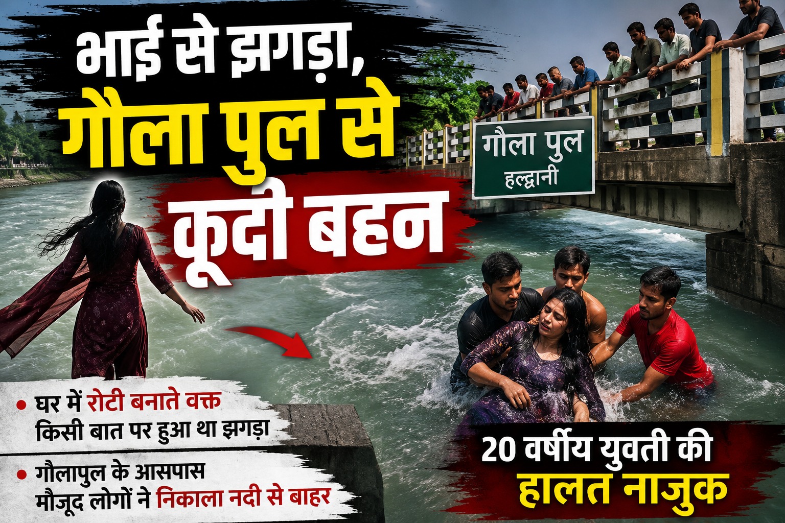 भाई से झगड़ कर गौलापुल से कूदी युवती।