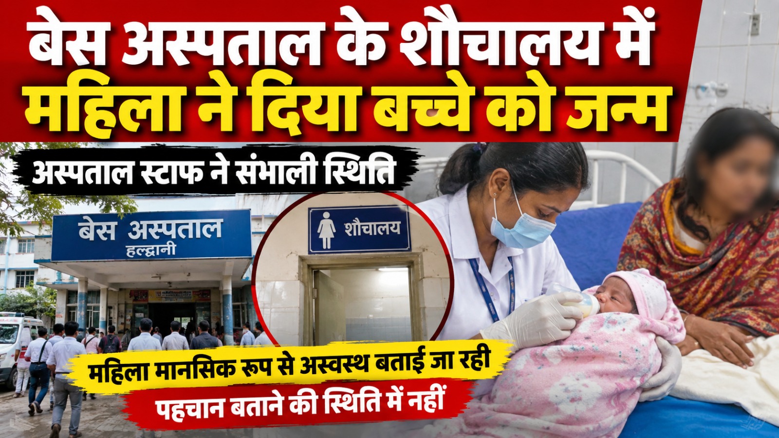 बेस अस्पताल के शौचालय में महिला ने बच्चे को दिया जन्म, नहीं बता पा रही पहचान